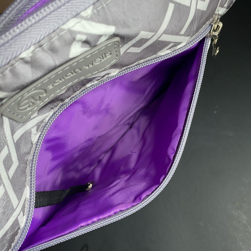 Sarah Wells MHeart Bag Gray Purple Crossbody Bag Zip Closure - Picture 5 of 7